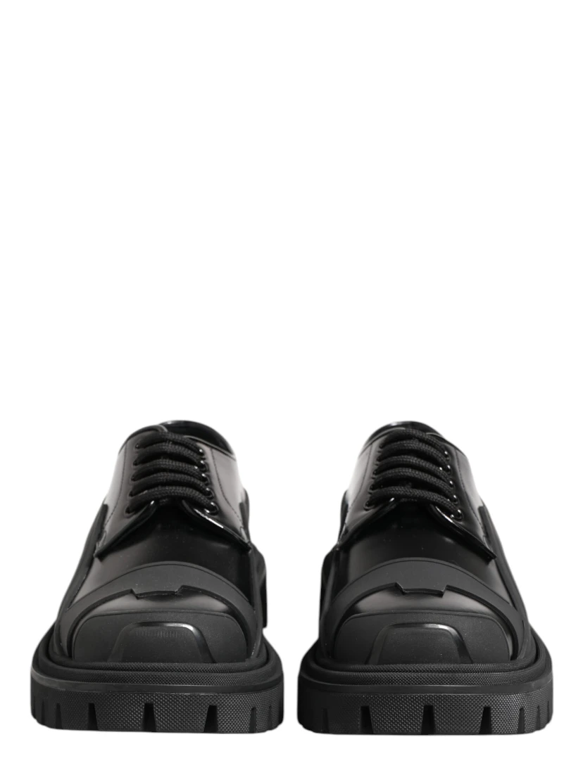 Black Patent Leather Trekking Derby Shoes