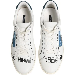 White Leather Printed Low Top Sneakers Shoes
