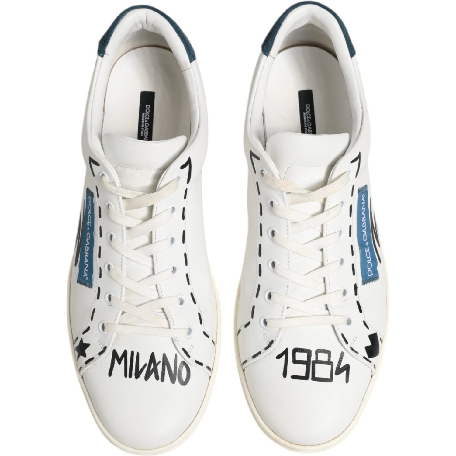 White Leather Printed Low Top Sneakers Shoes
