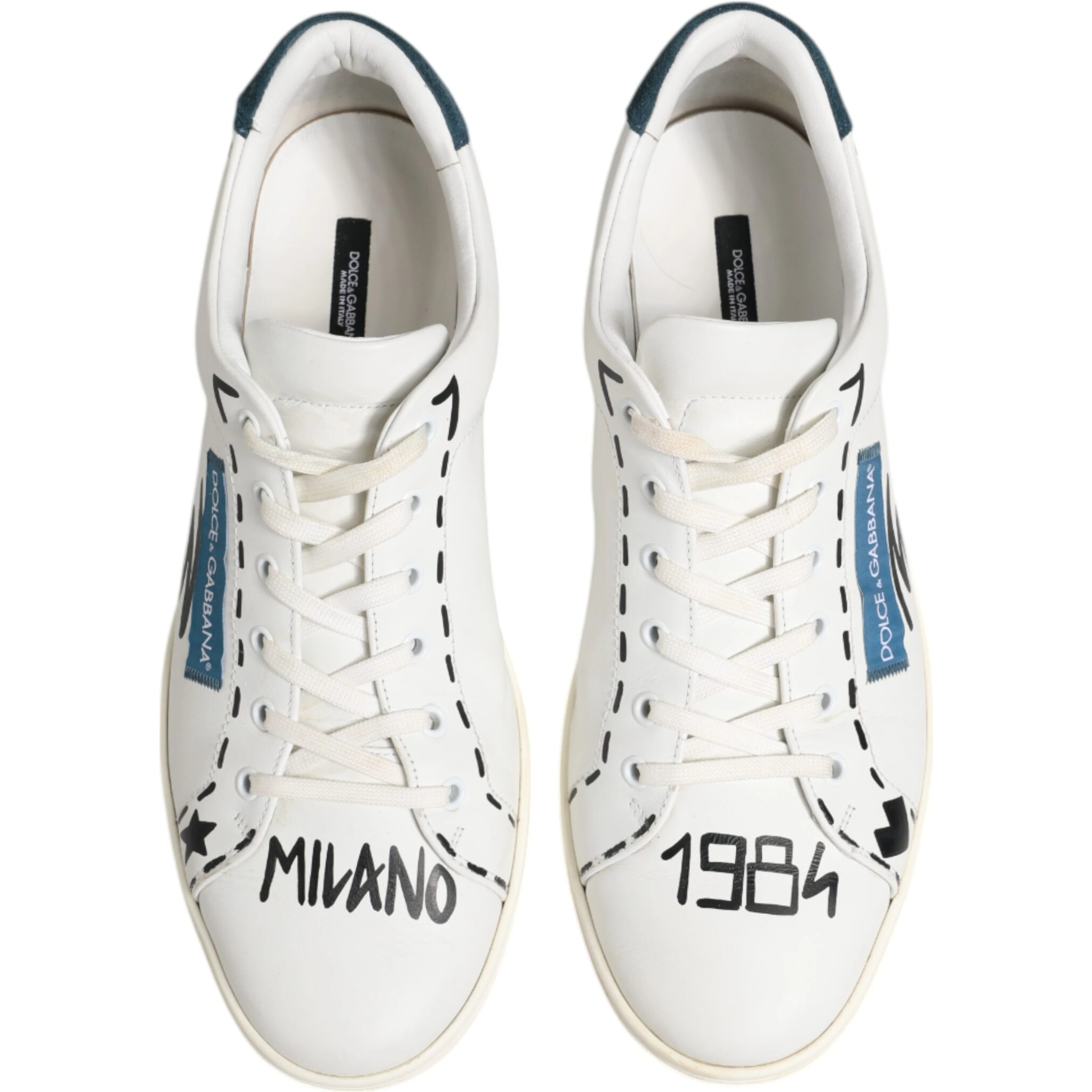 White Leather Printed Low Top Sneakers Shoes