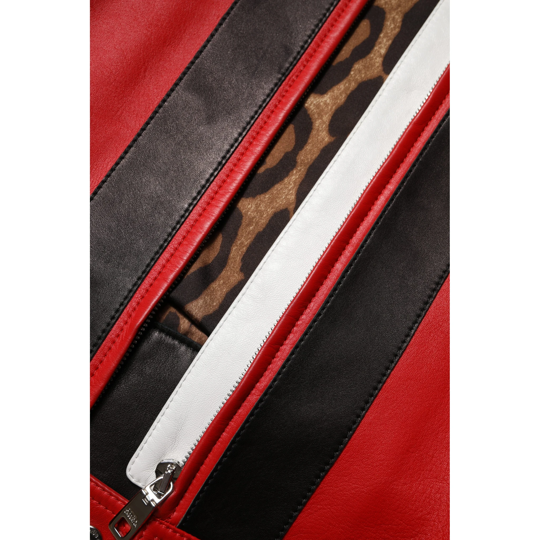 Multicolor Leather Biker Full Zip Coat Jacket