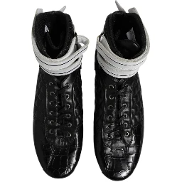 Black Quilted Leather Lace Up Sneakers Shoes