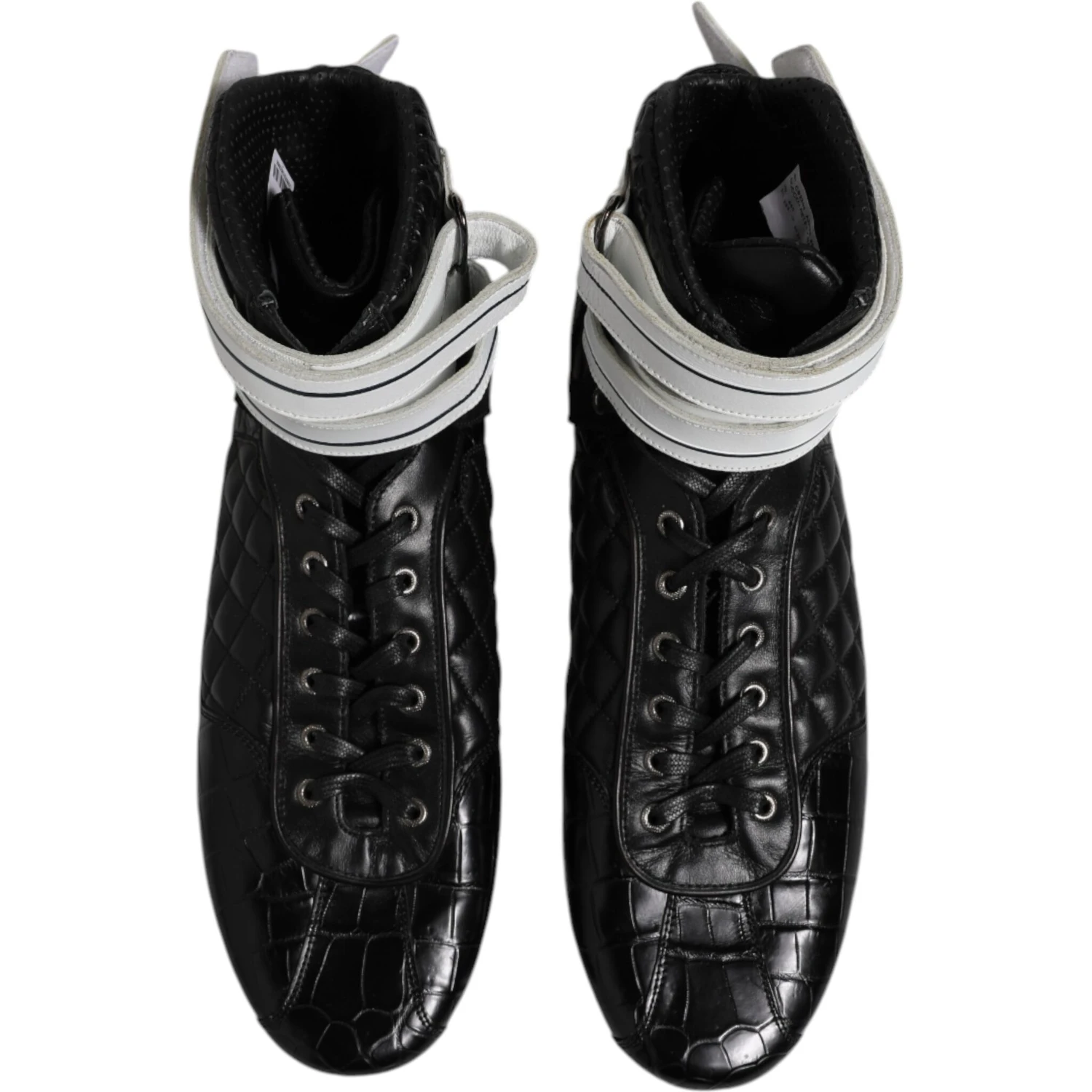 Black Quilted Leather Lace Up Sneakers Shoes