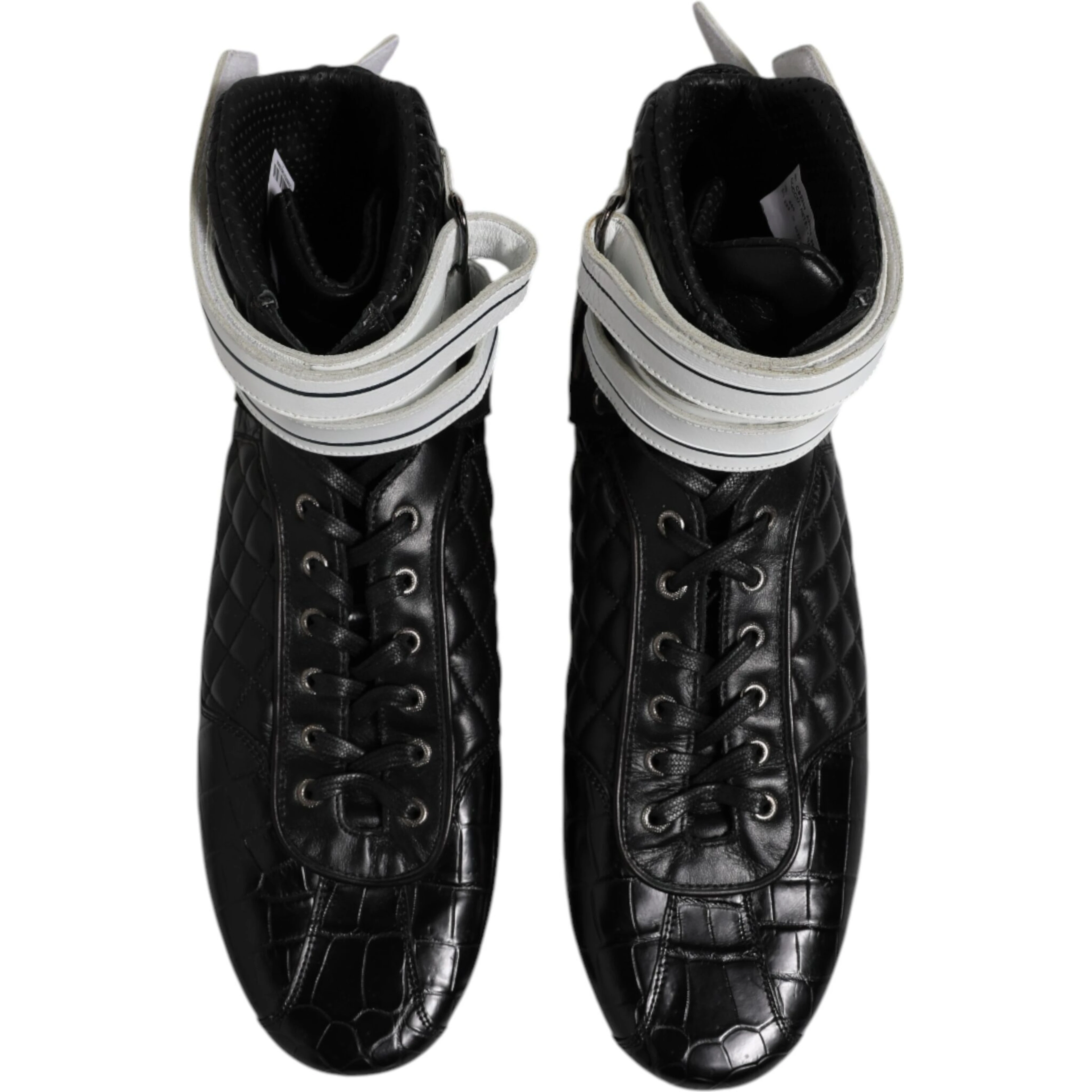 Black Quilted Leather Lace Up Sneakers Shoes