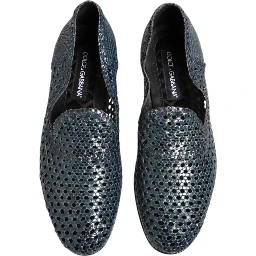 Blue Woven Leather Slip On Loafers Shoes