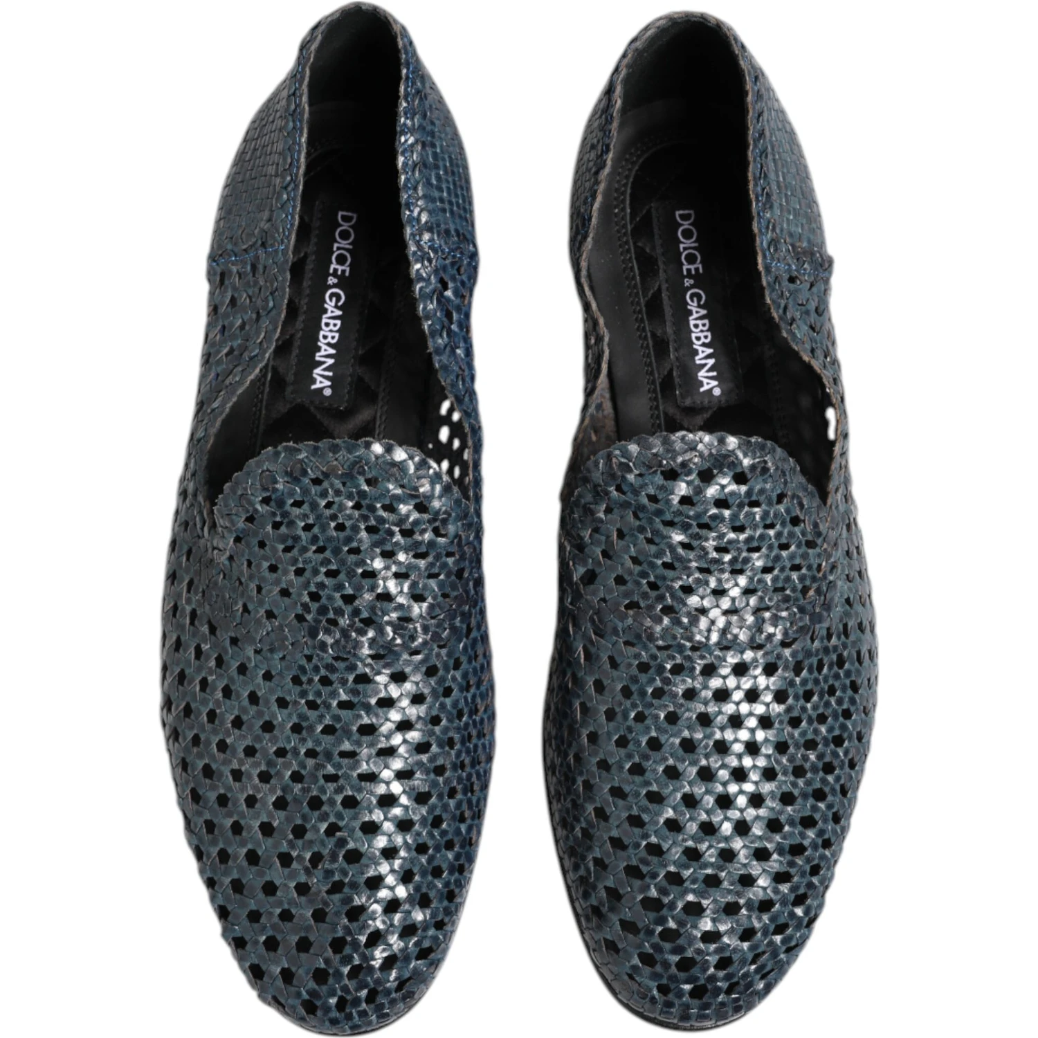 Blue Woven Leather Slip On Loafers Shoes