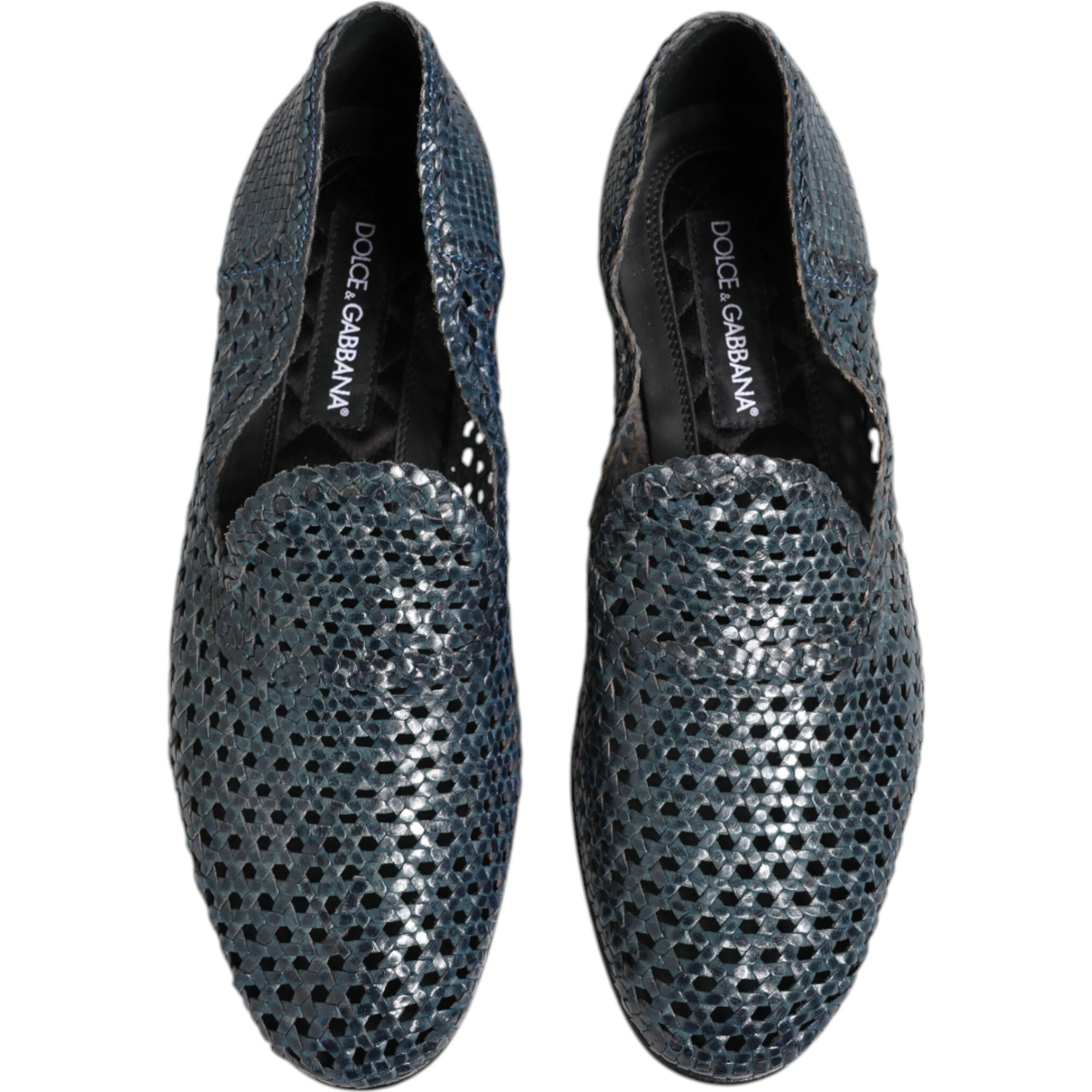 Blue Woven Leather Slip On Loafers Shoes