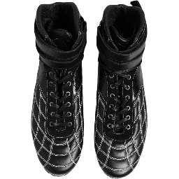 Black Quilted Leather Lace Up Sneakers Shoes