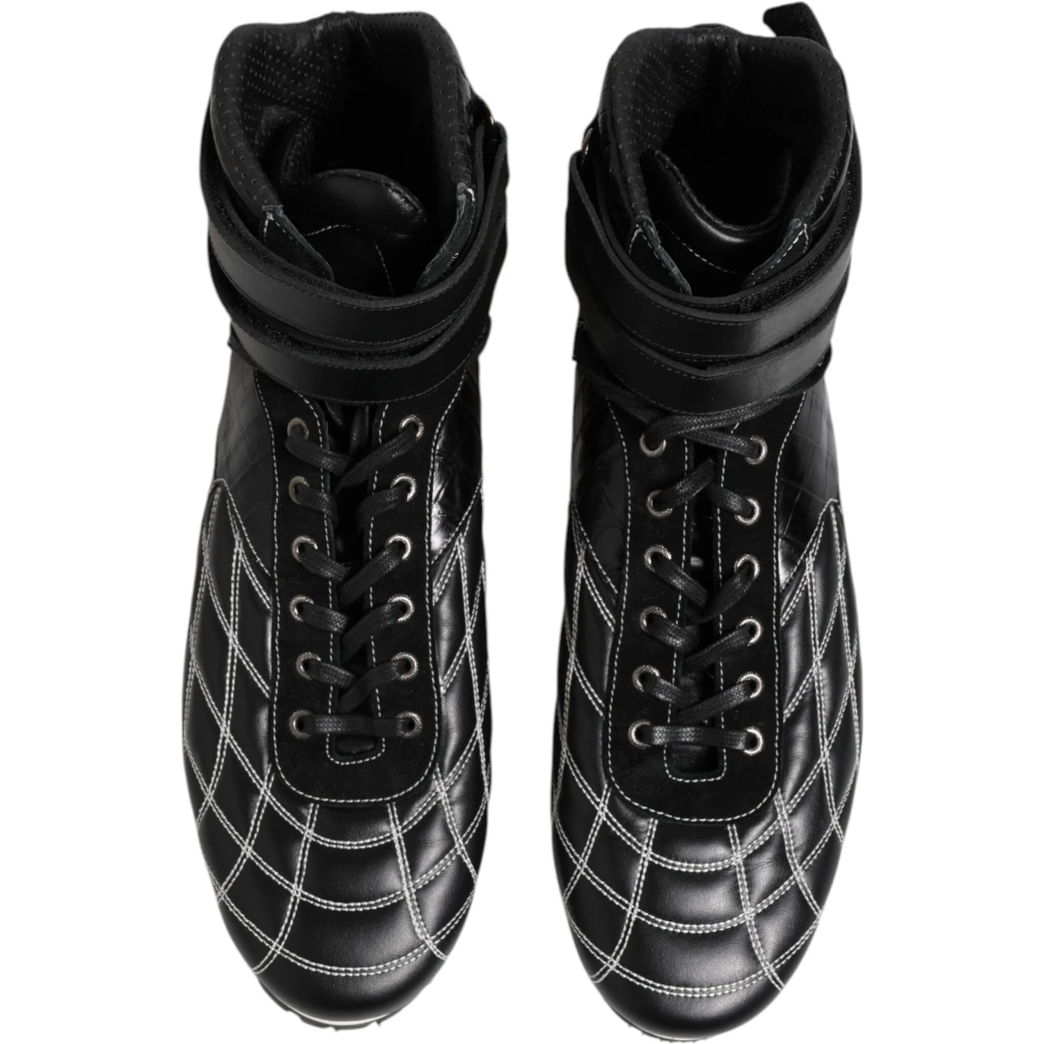 Black Quilted Leather Lace Up Sneakers Shoes