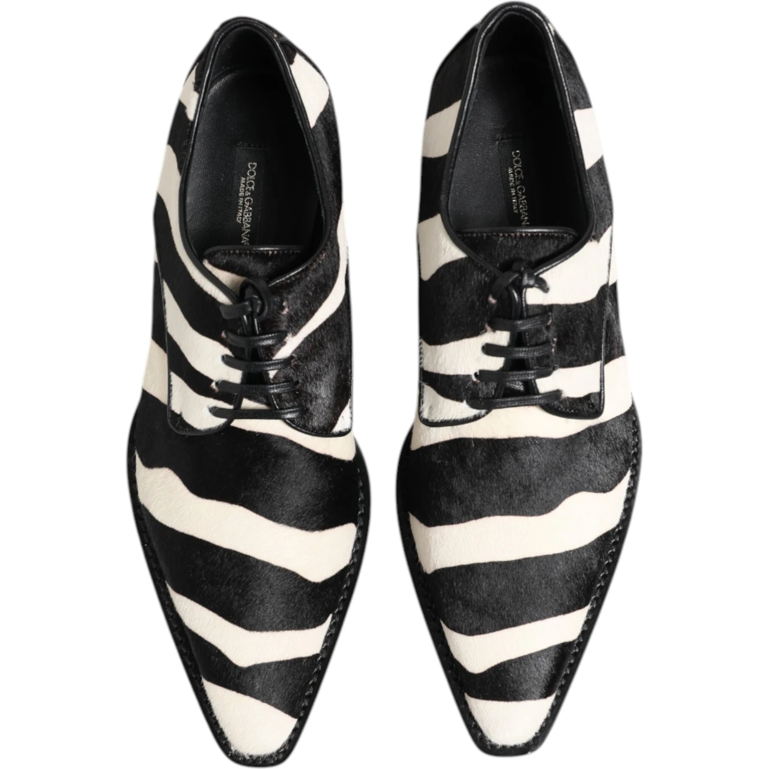 Black White Zebra Pony Fur Dress Shoes