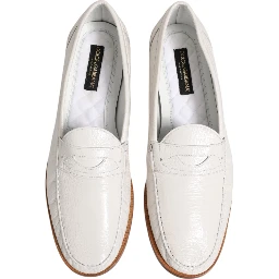 White Leather Loafers Moccasins Slip On Shoes