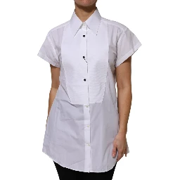 White Cotton Collared Short Sleeves Top