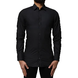 Black Cotton GOLD Long Sleeves Dress Shirt