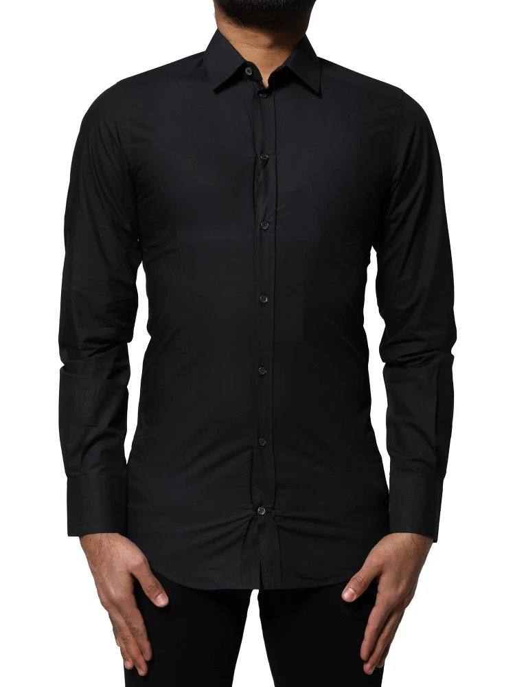Black Cotton GOLD Long Sleeves Dress Shirt