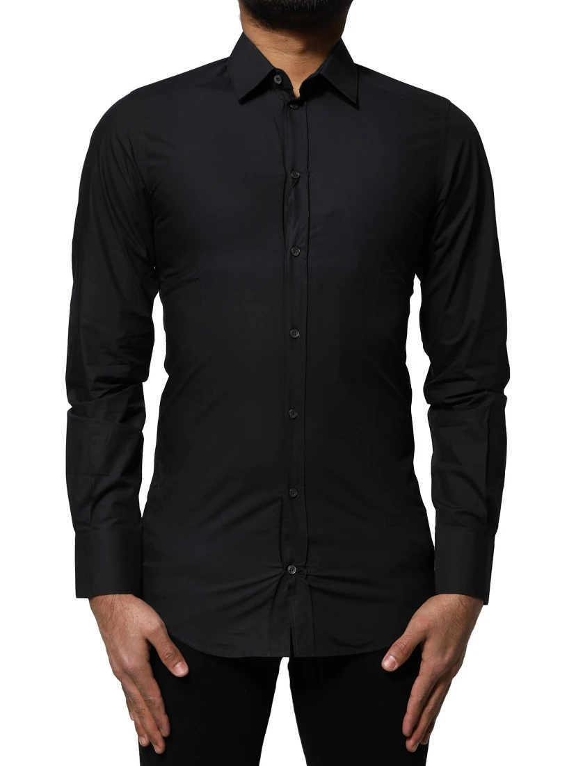 Black Cotton GOLD Long Sleeves Dress Shirt