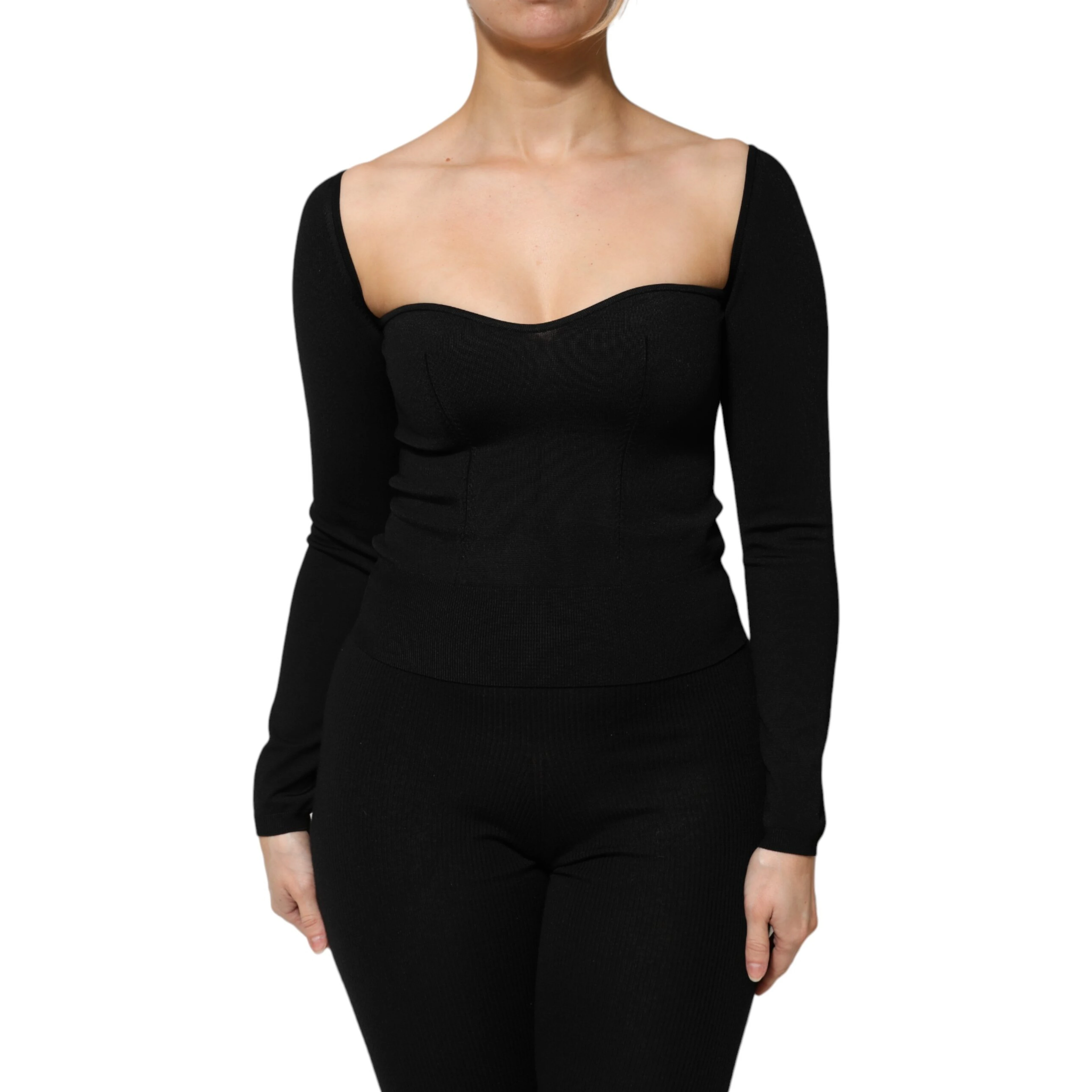 Black Viscose Long Sleeve Pullover Blouse Top