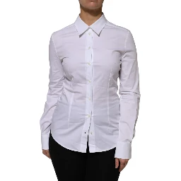 White Cotton Collared Long Sleeves Shirt Top