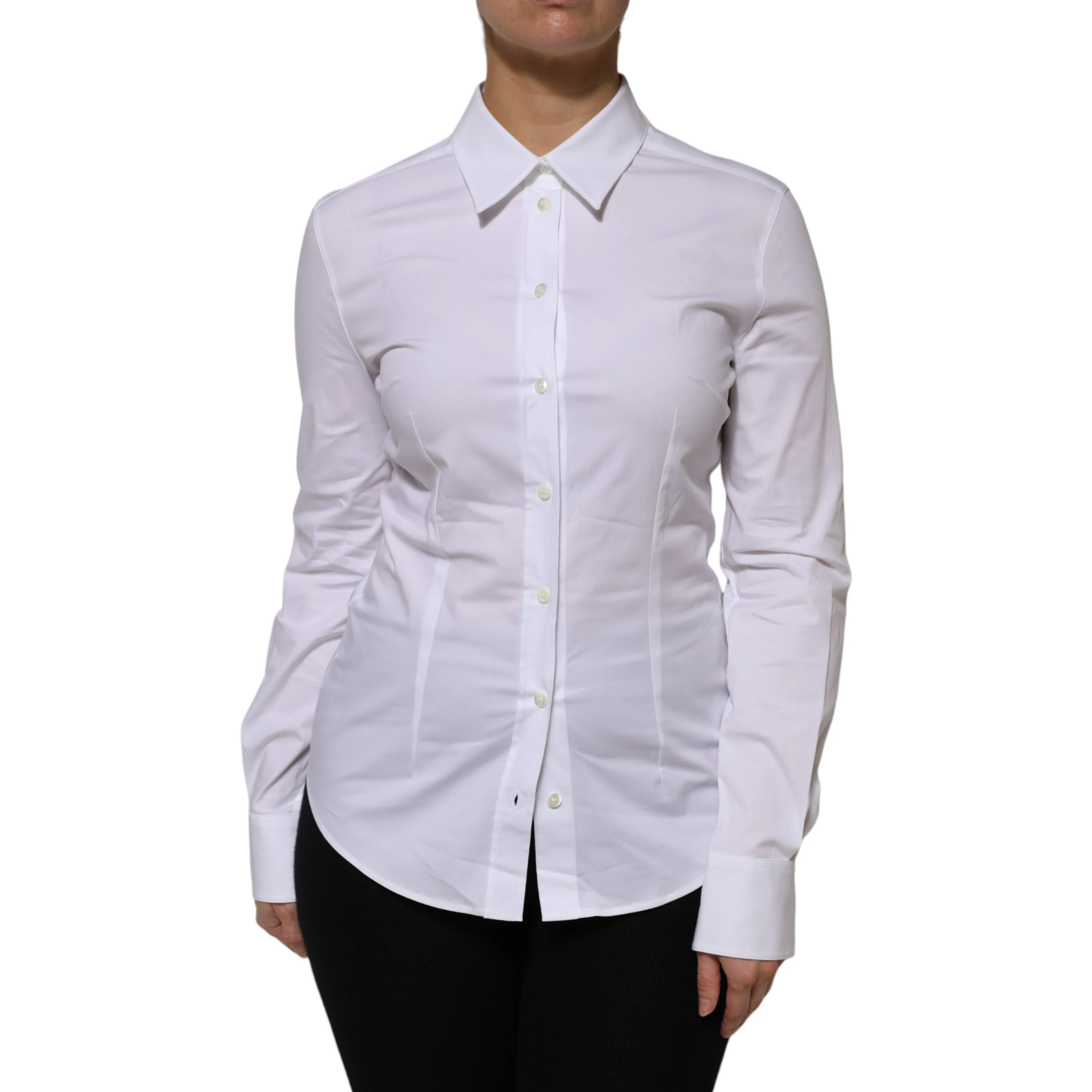 White Cotton Collared Long Sleeves Shirt Top