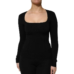 Black Square Neck Long Sleeves Pullover Top