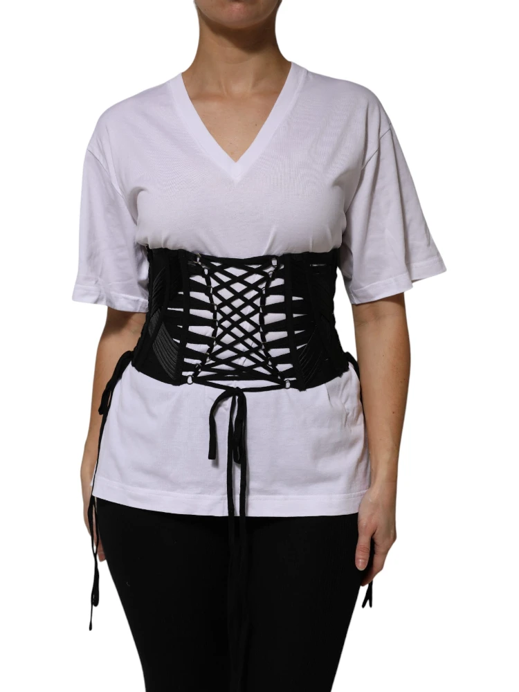 Black Cotton Waist LaceUp Strap Corset Belt