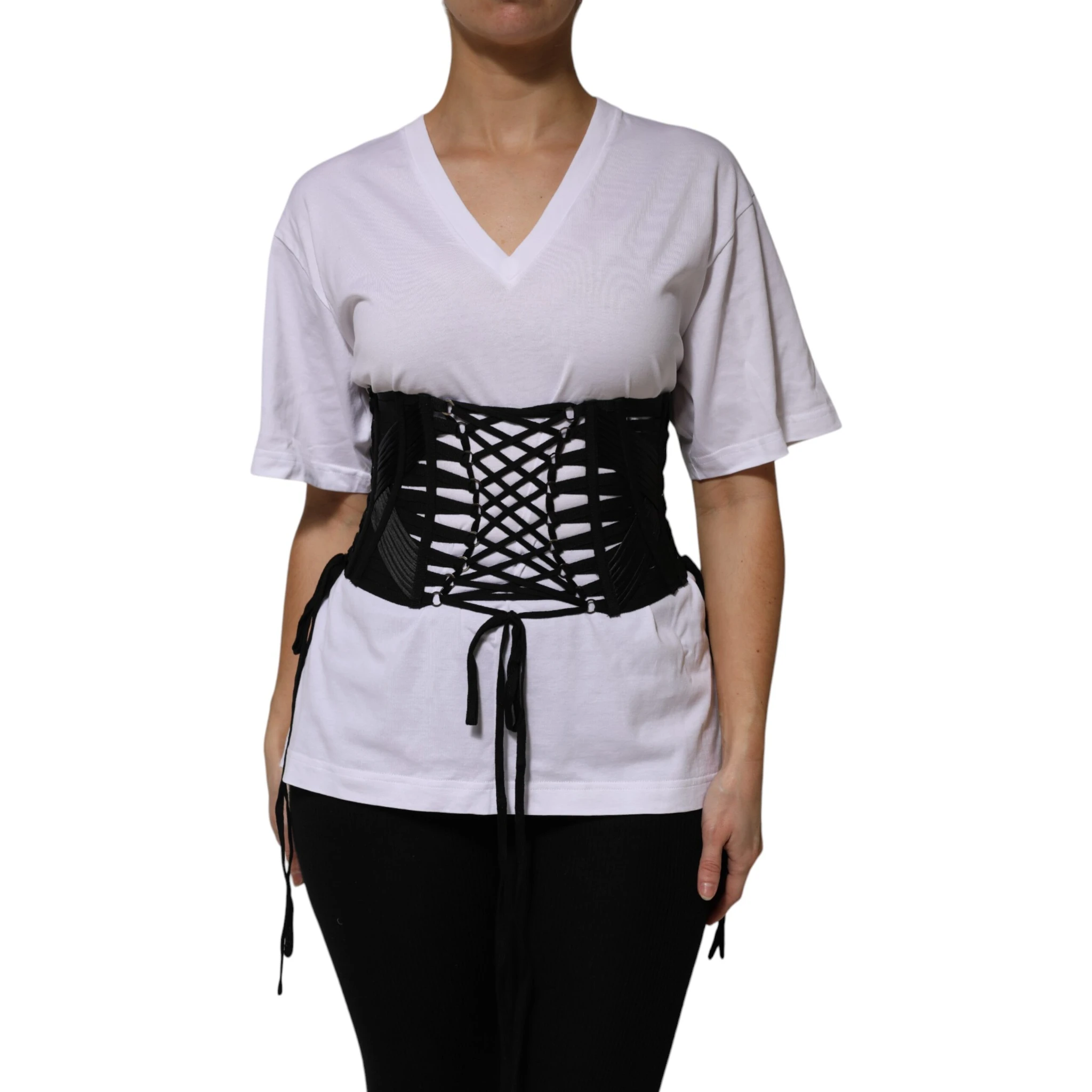 Black Cotton Waist LaceUp Strap Corset Belt