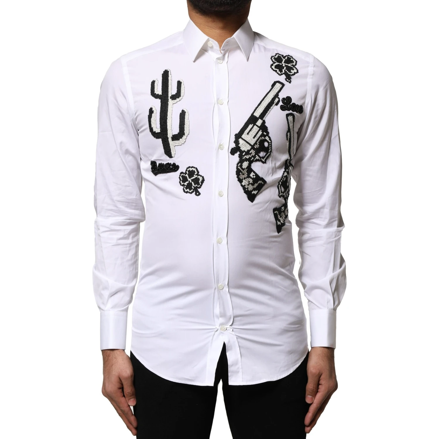 White GOLD Embroidery Detailed Dress Shirt
