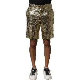 Gold Sequin Polyester Embellished Bermuda Shorts