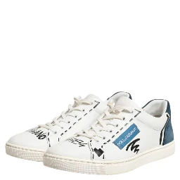White Leather Printed Low Top Sneakers Shoes