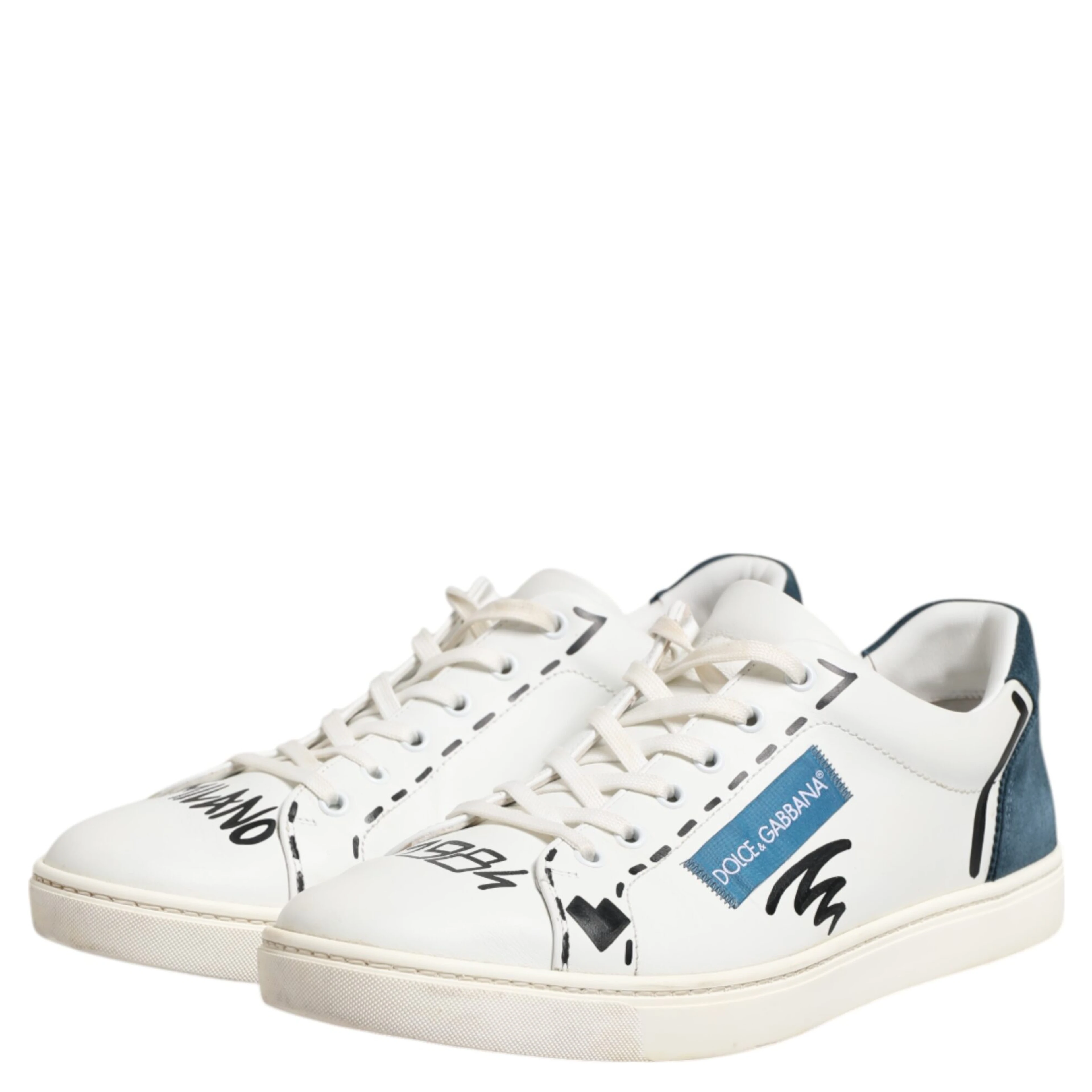 White Leather Printed Low Top Sneakers Shoes