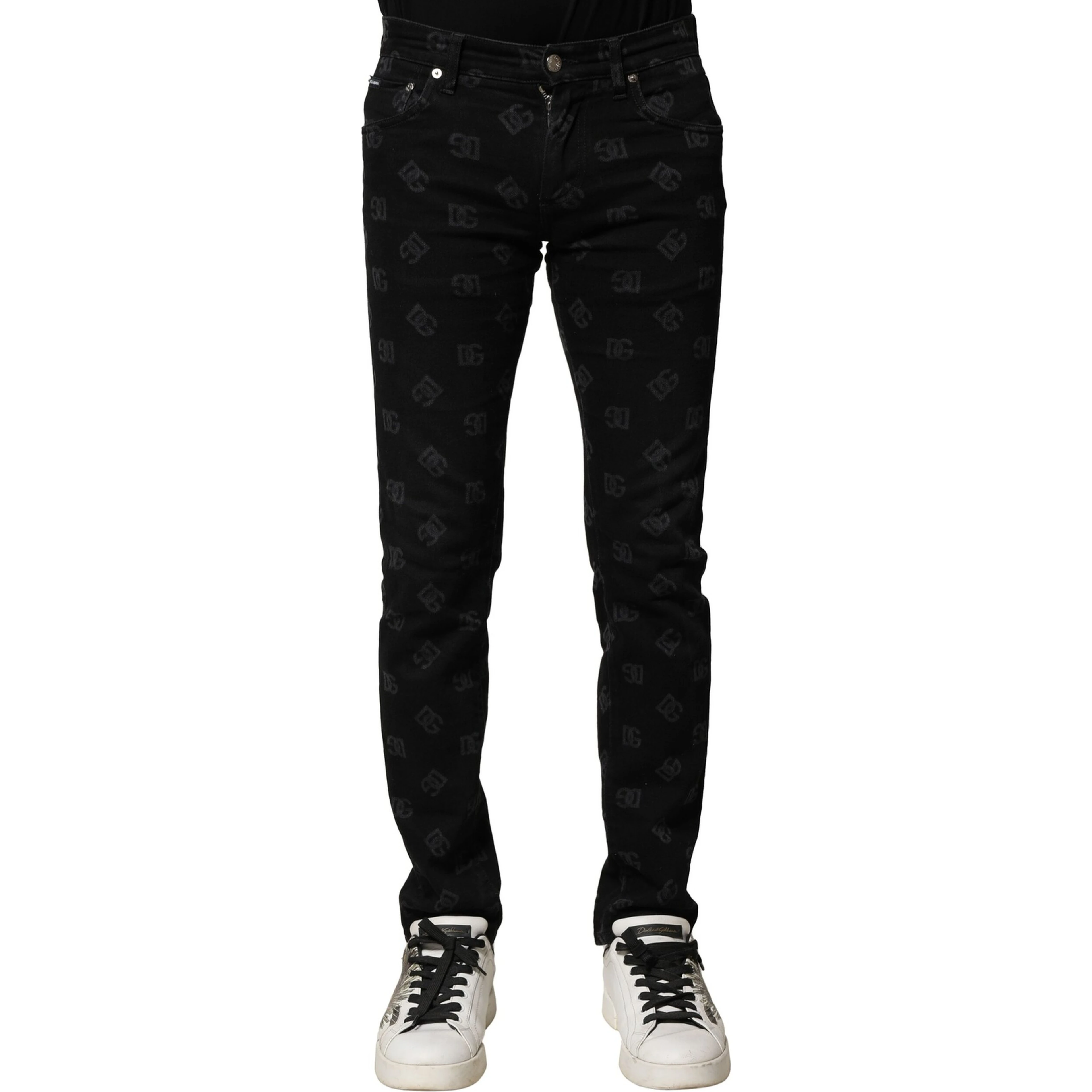 Black Cotton DG Logo Skinny Men Denim Jeans