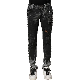 Black Washed Embellished Skinny Denim Jeans