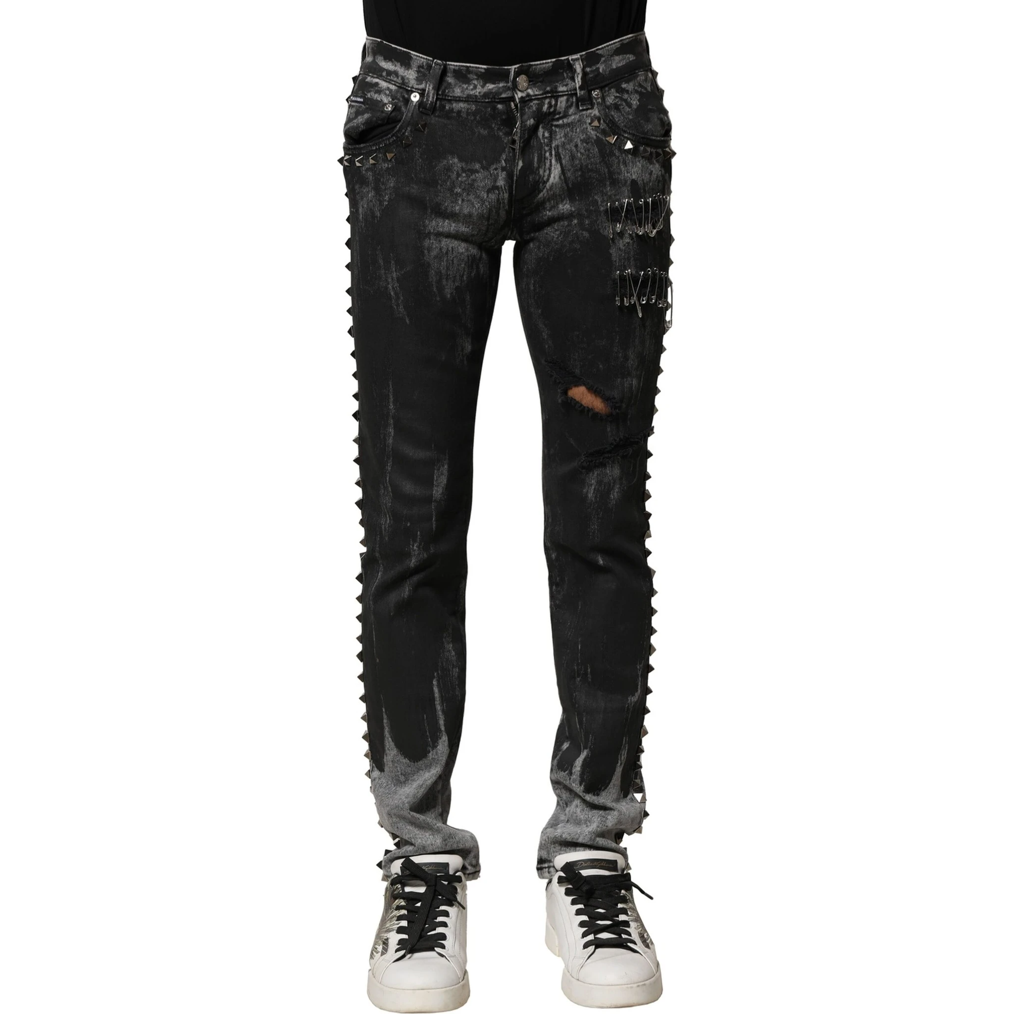 Black Washed Embellished Skinny Denim Jeans