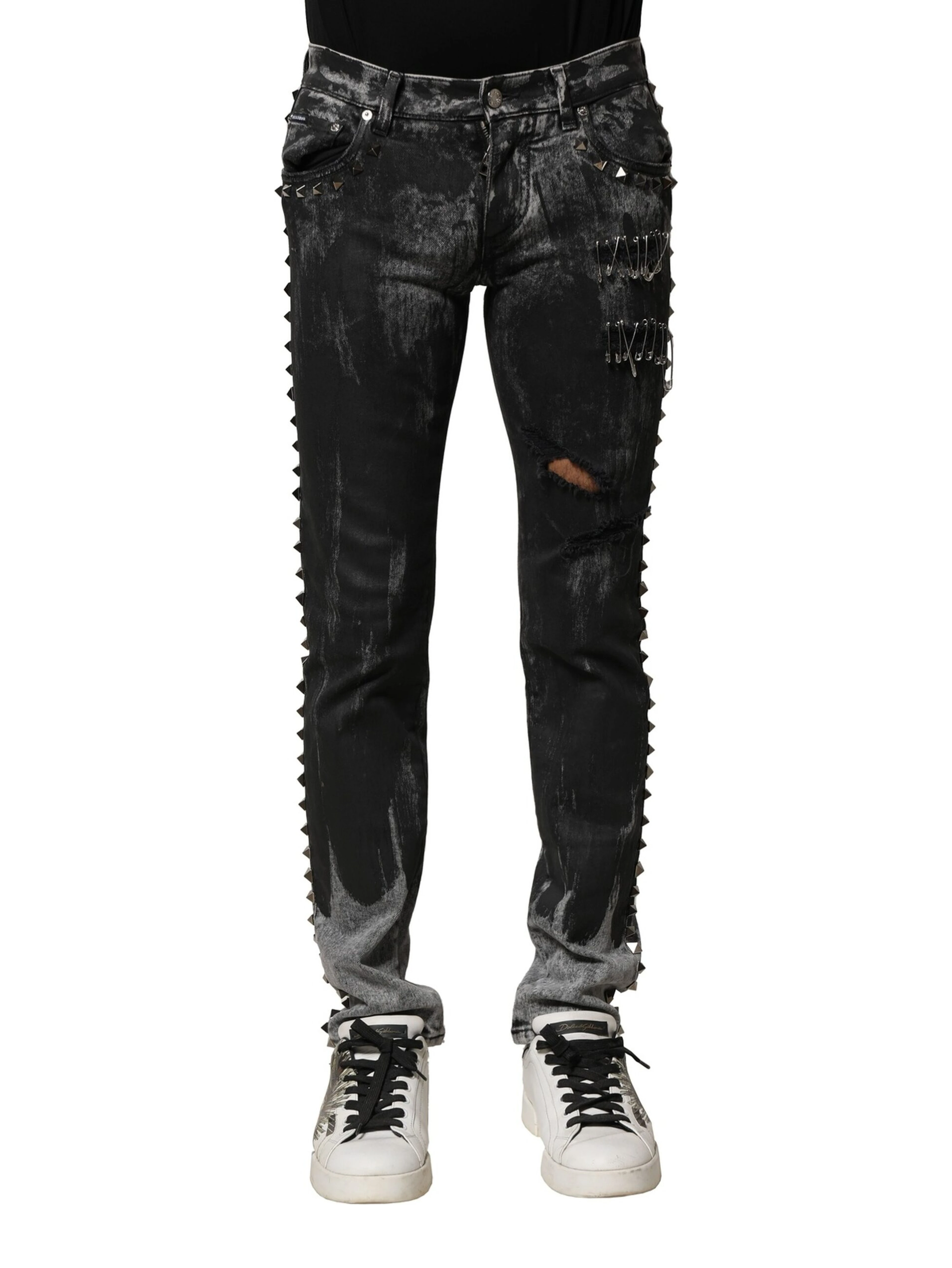 Black Washed Embellished Skinny Denim Jeans