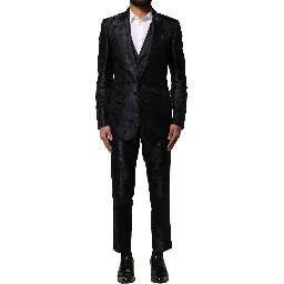 Black Jacquard 3 Piece Single Breasted Suit