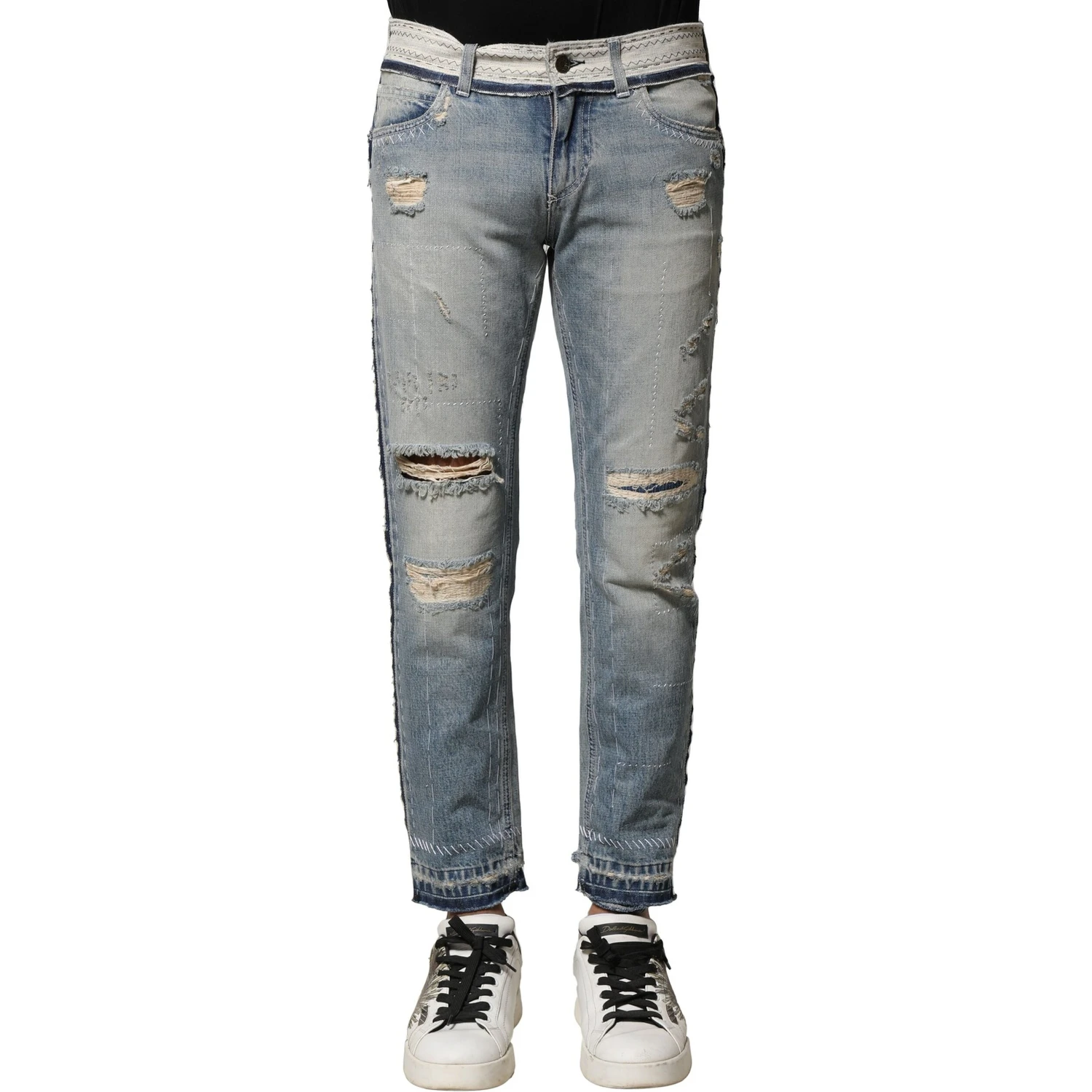 Light Blue Tattered Straight Men Denim Jeans