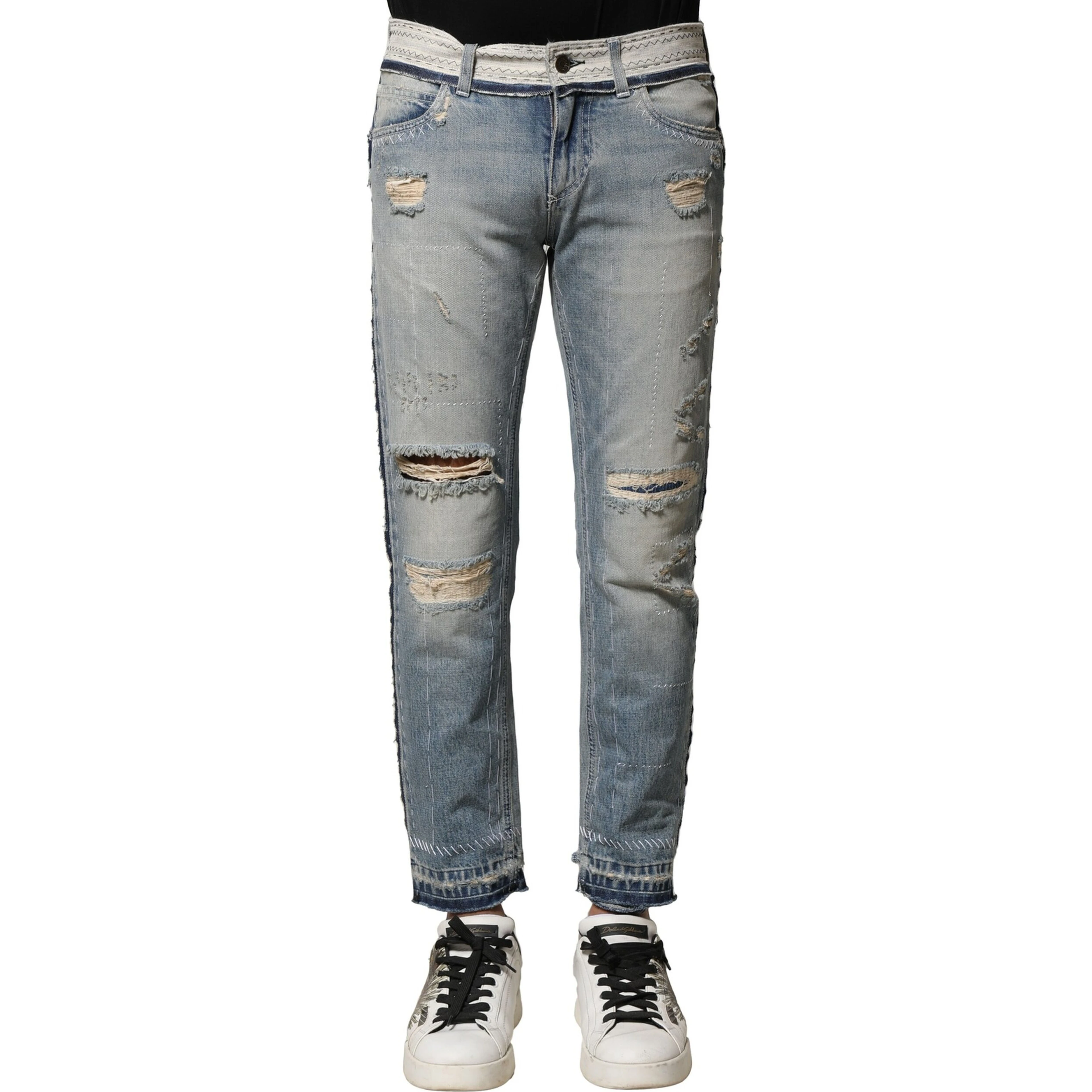 Light Blue Tattered Straight Men Denim Jeans