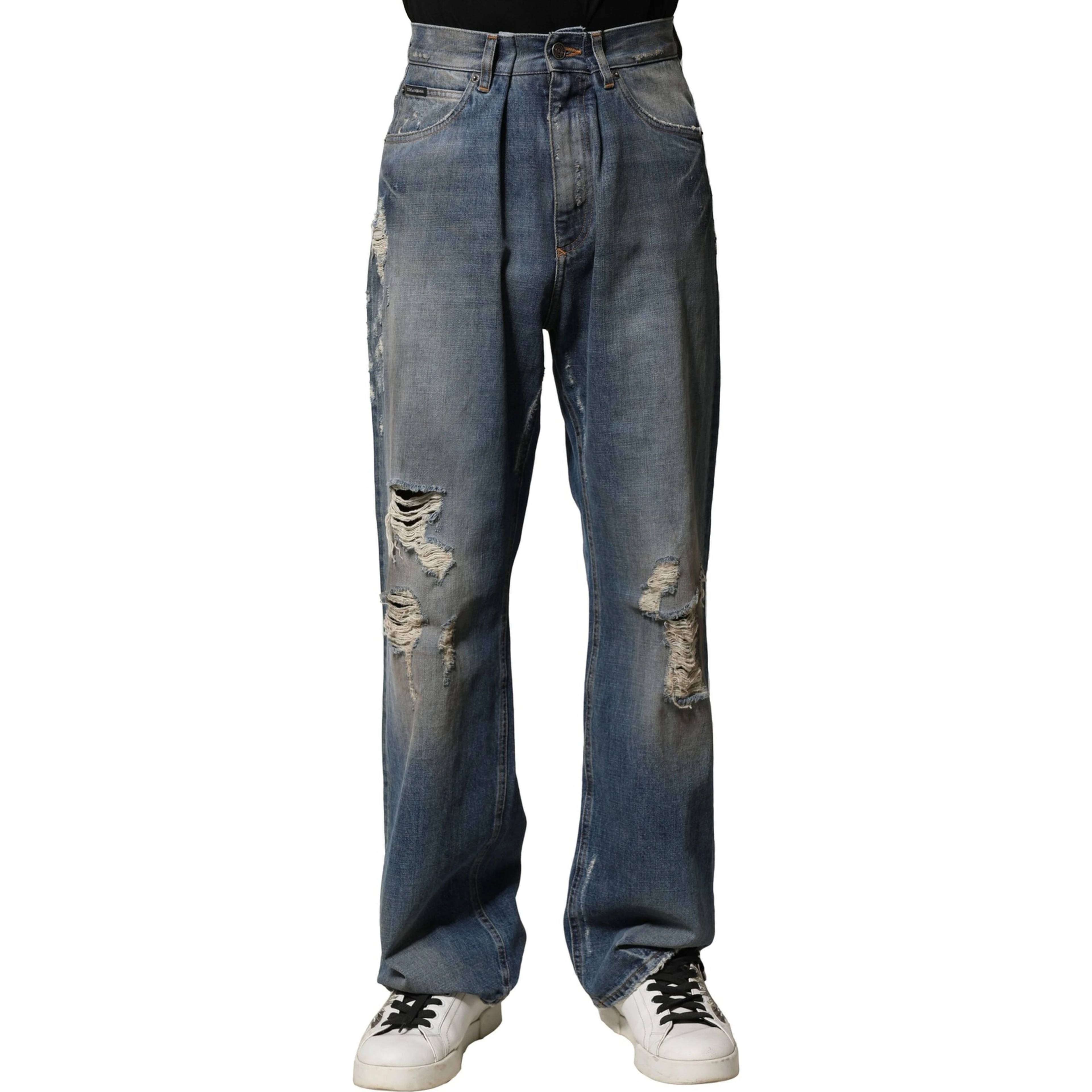 Blue Cotton Tattered Men Denim Jeans
