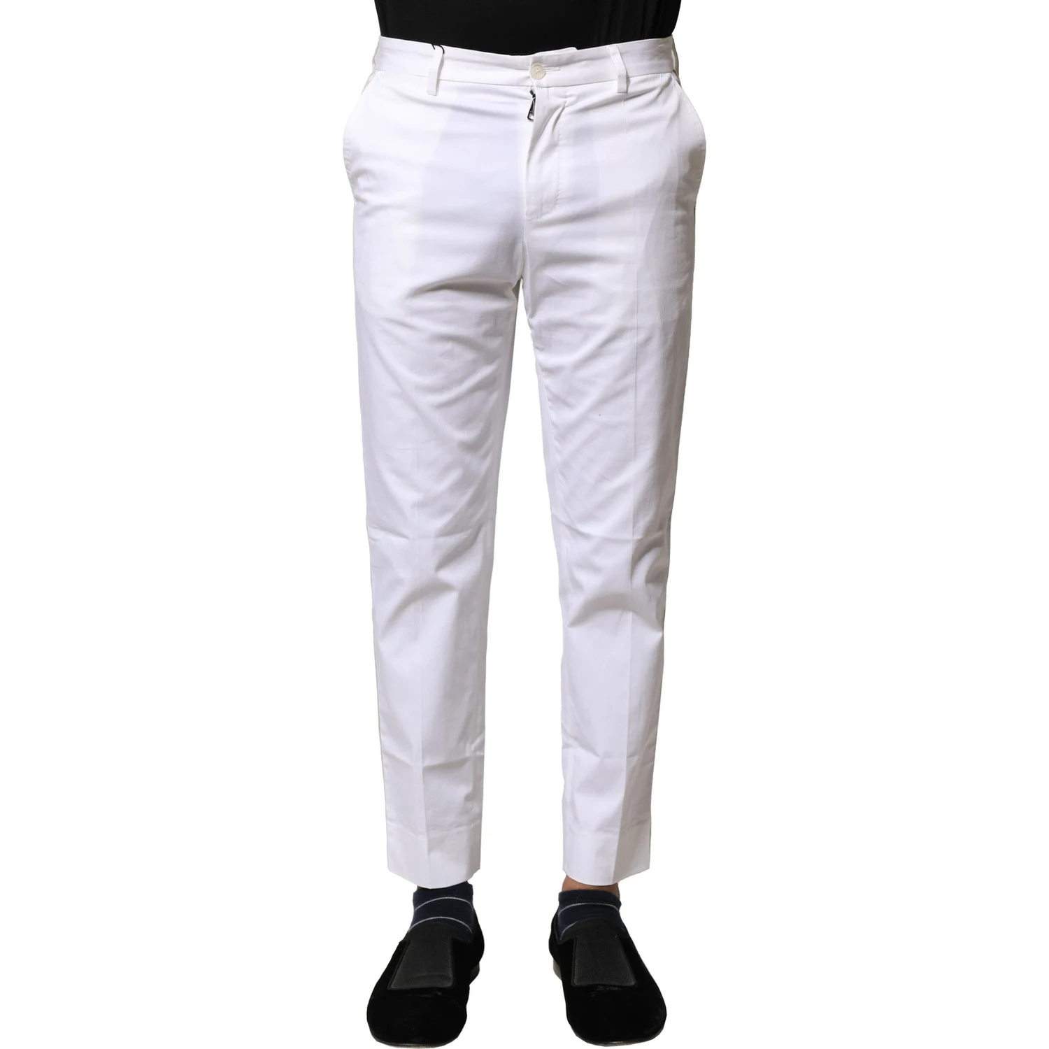 White Cotton Straight Logo Men Pants