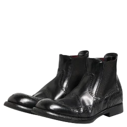 Black Leather Ankle Boots Slip On Shoes