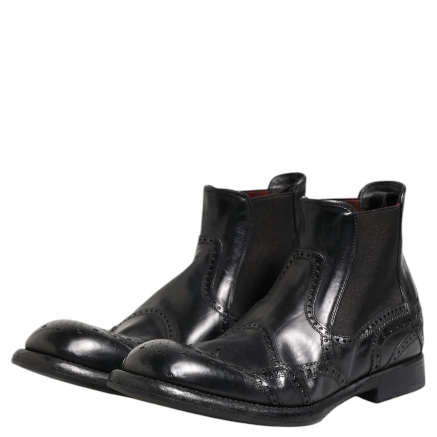 Black Leather Ankle Boots Slip On Shoes