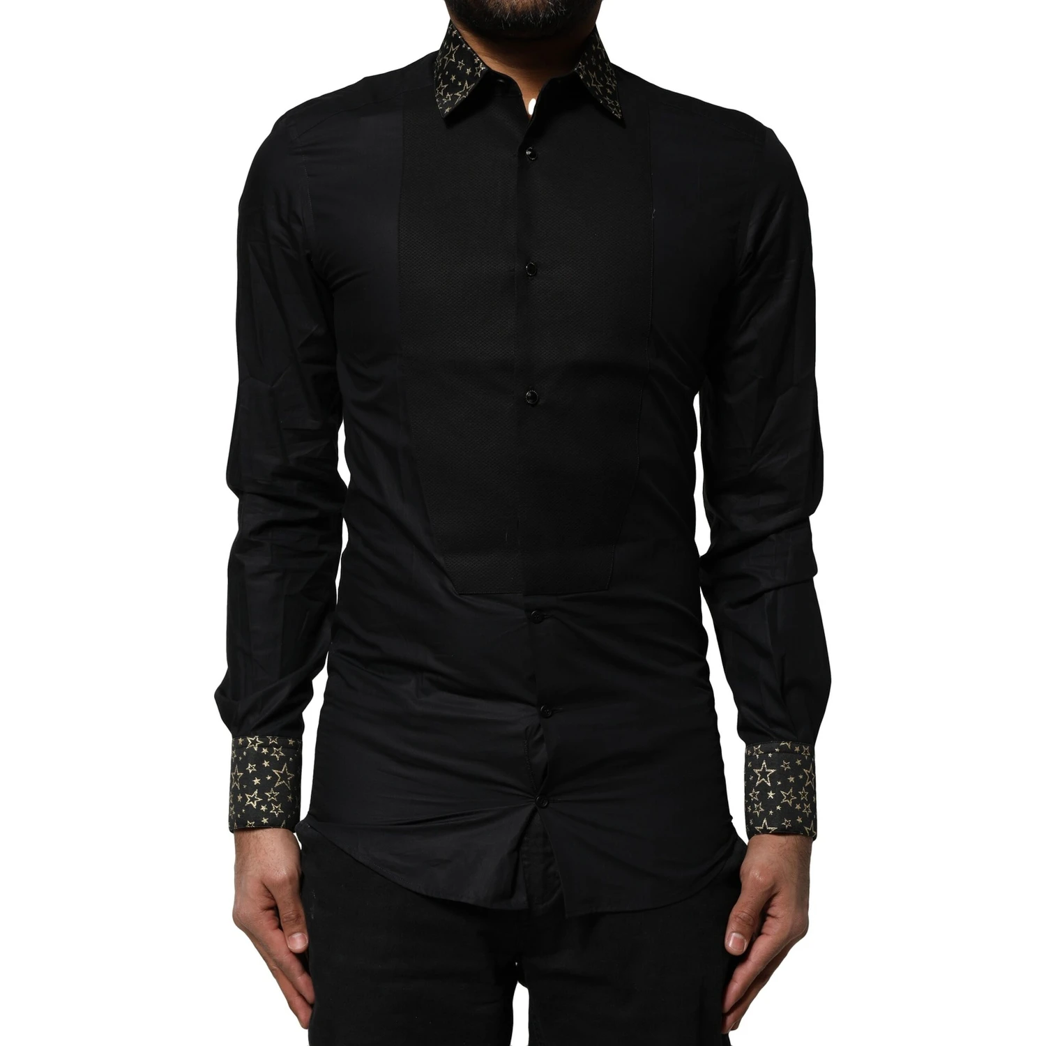Black Cotton GOLD Long Sleeves Dress Shirt