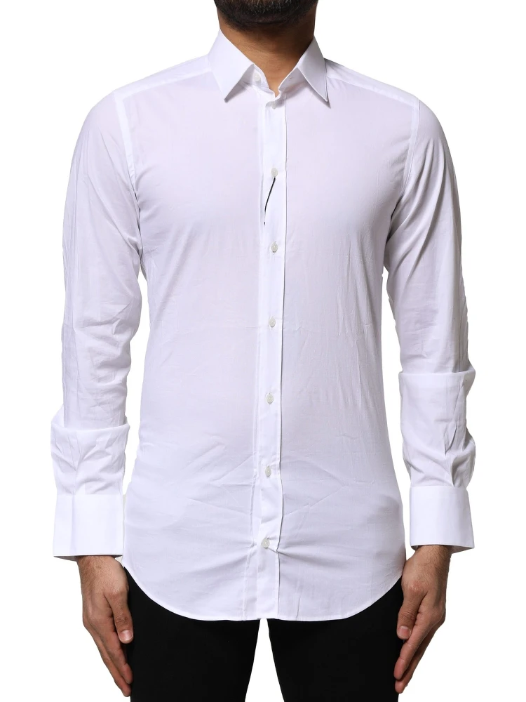 White Cotton GOLD Long Sleeves Dress Shirt