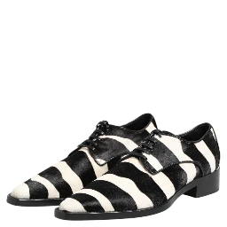 Black White Zebra Pony Fur Dress Shoes
