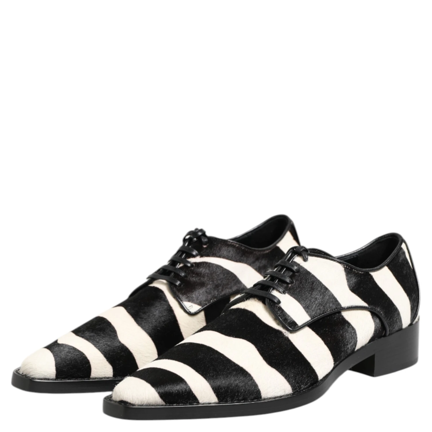 Black White Zebra Pony Fur Dress Shoes