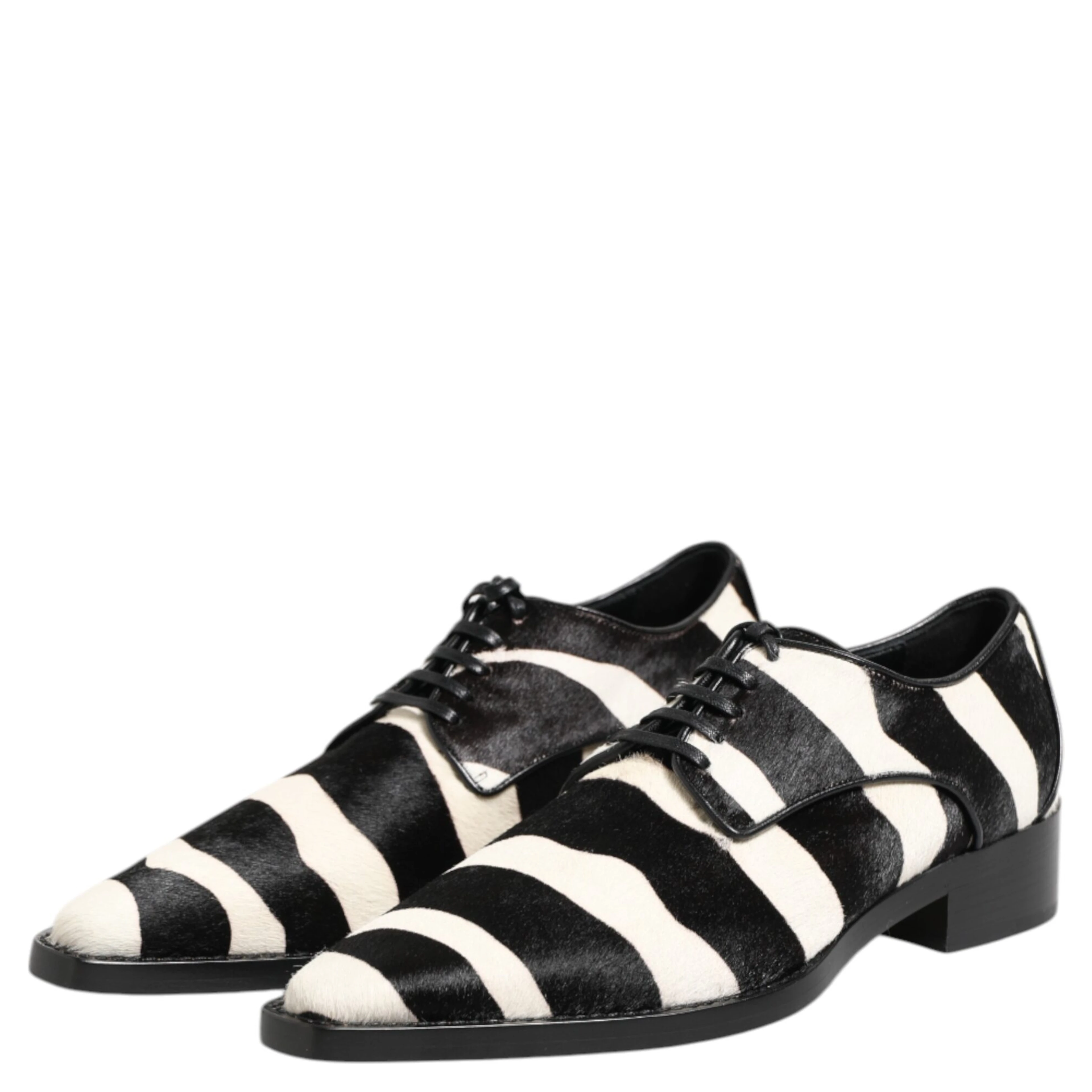 Black White Zebra Pony Fur Dress Shoes