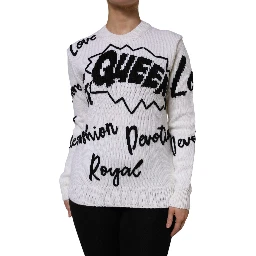 White Wool Knit Crew Neck Pullover Sweater