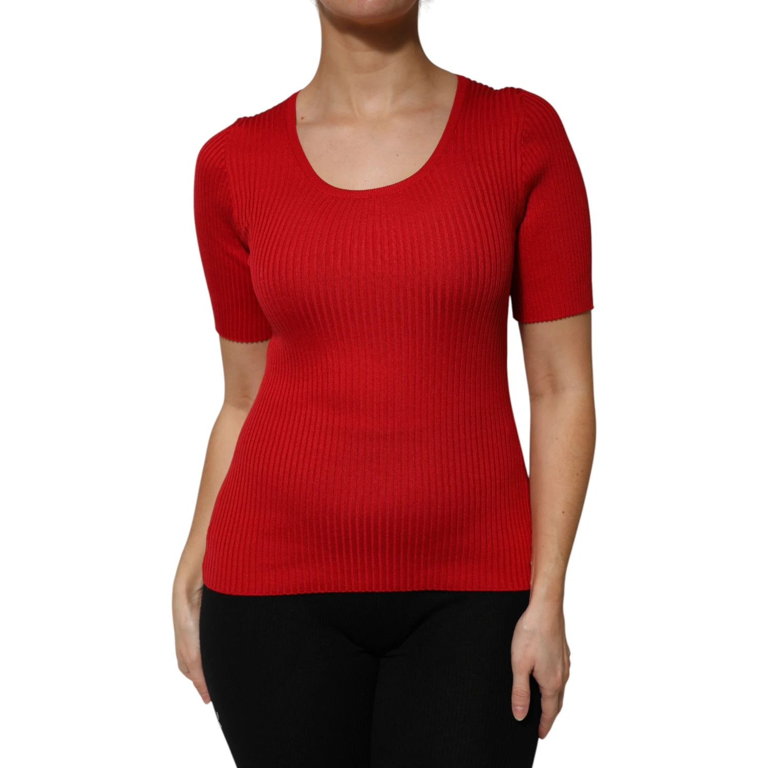 Red Round Neck Short Sleeves Pullover Top