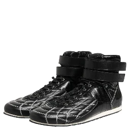 Black Quilted Leather Lace Up Sneakers Shoes