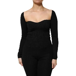Black Viscose Long Sleeve Pullover Blouse Top
