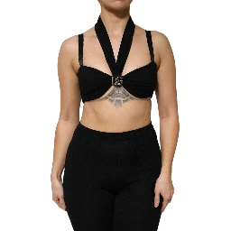 Black Cropped Viscose Halter Bustier Top